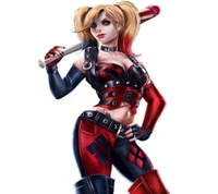 Lebendige Harley Quinn mit einem Baseballschläger, die einen verspielten, aber dennoch kantigen Stil zeigt.