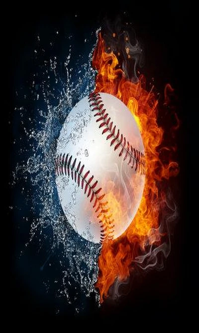 art, balle, baseball, feu, flamme