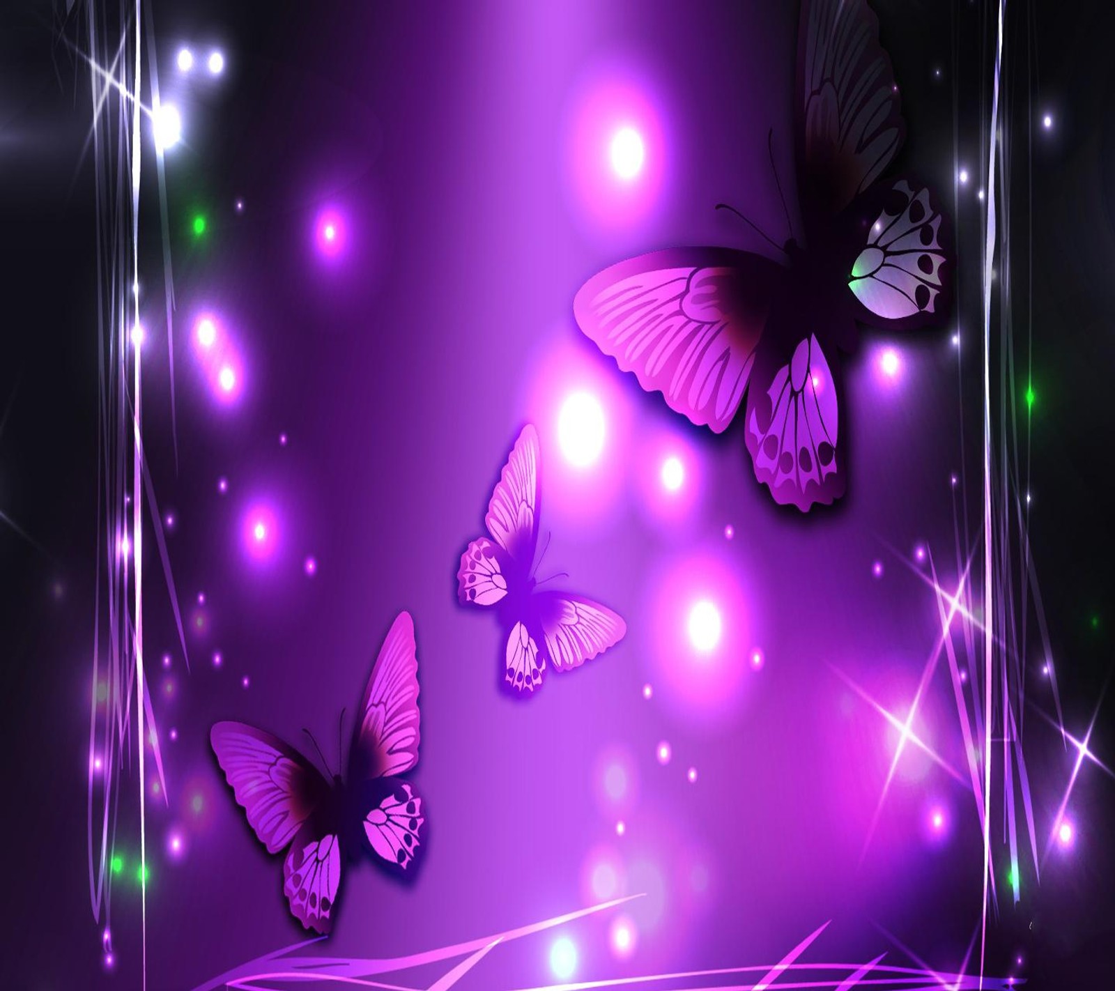 Mariposas moradas volando en el aire con destellos y estrellas (mariposas, fondo de pantalla)