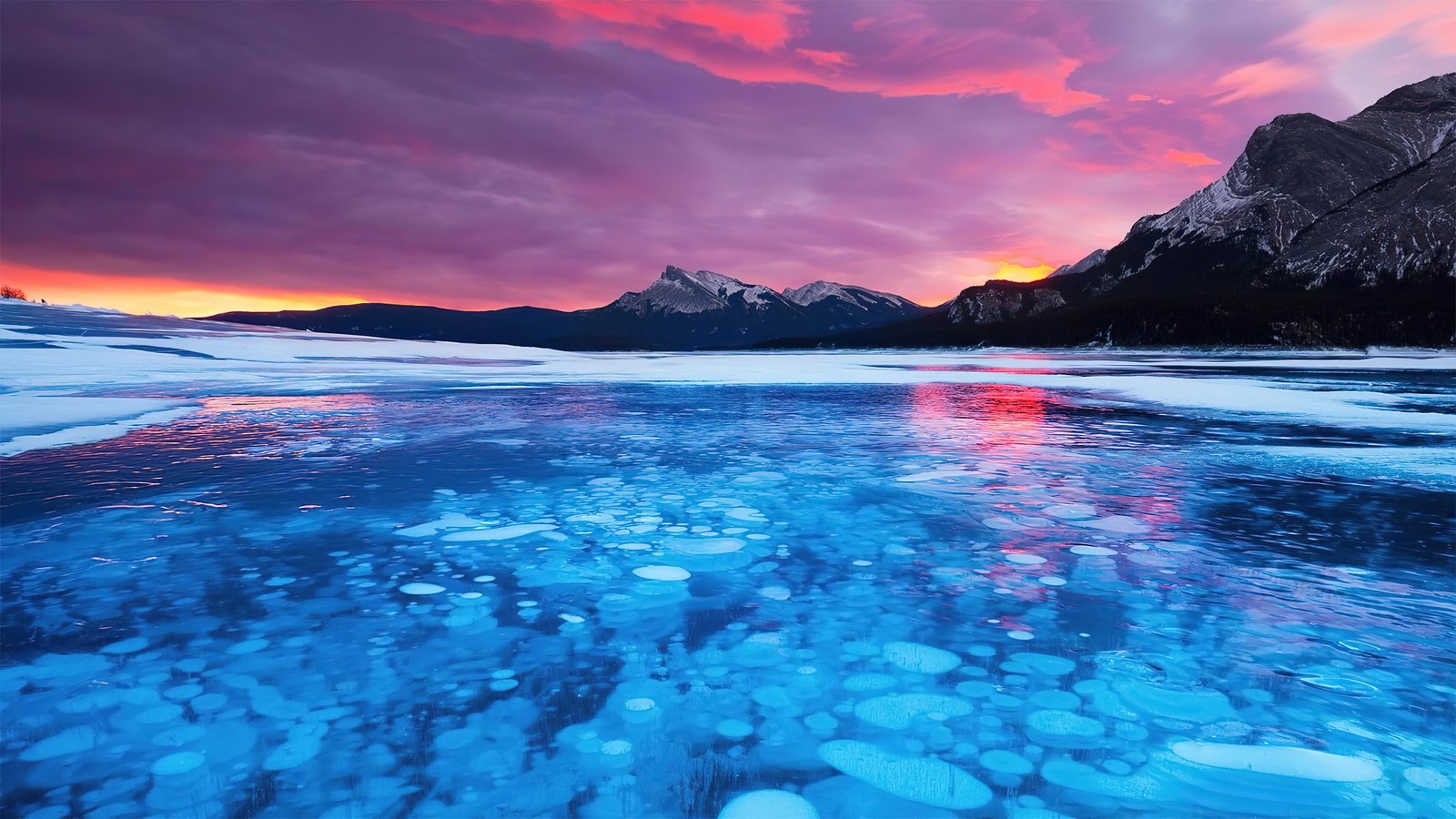 Lade frozen, see, sonnenuntergang, landschaft, natur Hintergrund herunter