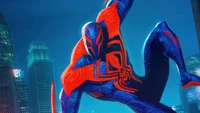 Spider-Man 2099: Ein dynamischer Held in einer futuristischen Stadtlandschaft