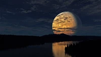 Majestic Full Moon Illuminating Serene Night Sky