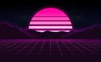 pink aesthetic, retrowave art, sunset, outrun, grid lines wallpaper