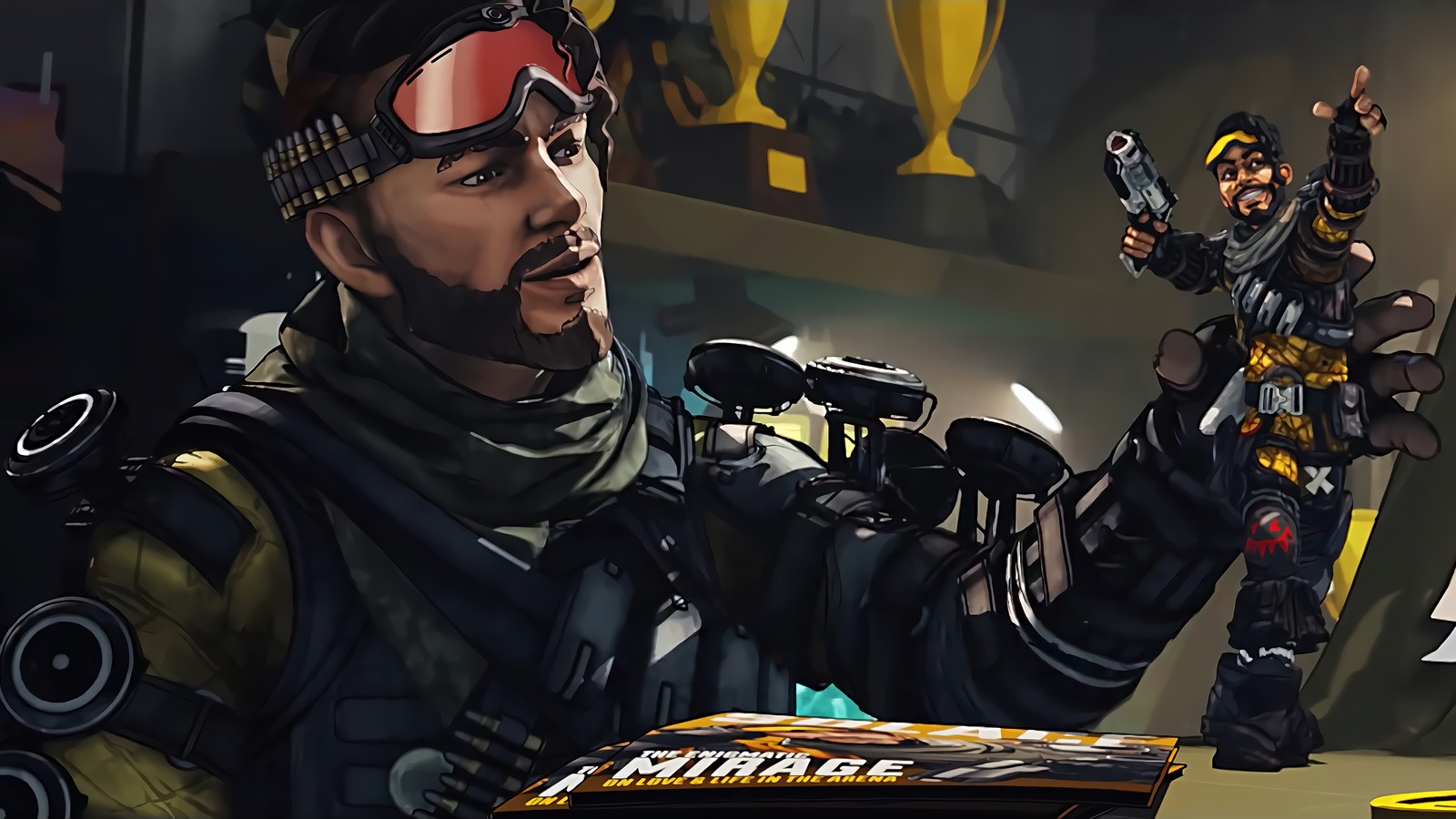 Крупный план человека, держащего коробку с пиццей (мираж, mirage, apex legends, видеоигра, сезон 3)