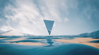 Reflexão triangular surrealista em paisagem etérea