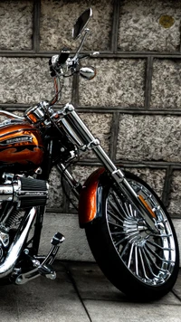 Harley Davidson Chopper with Chrome Wheels and Vintage Detailing