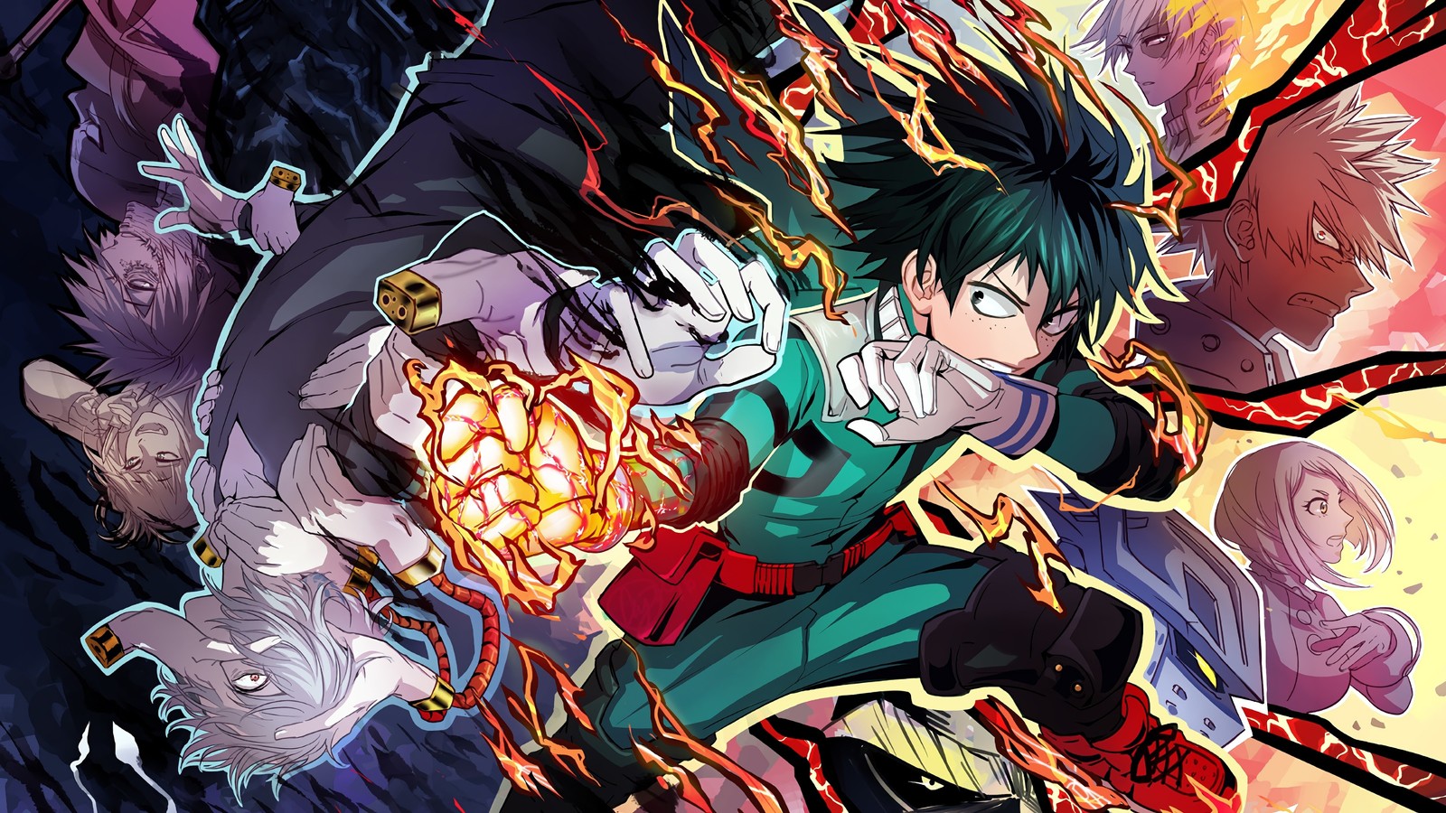 A cartoon image of a man with a sword surrounded by other characters (boku no hero academia, my hero academia, anime, bnha, 僕のヒーローアカデミア)