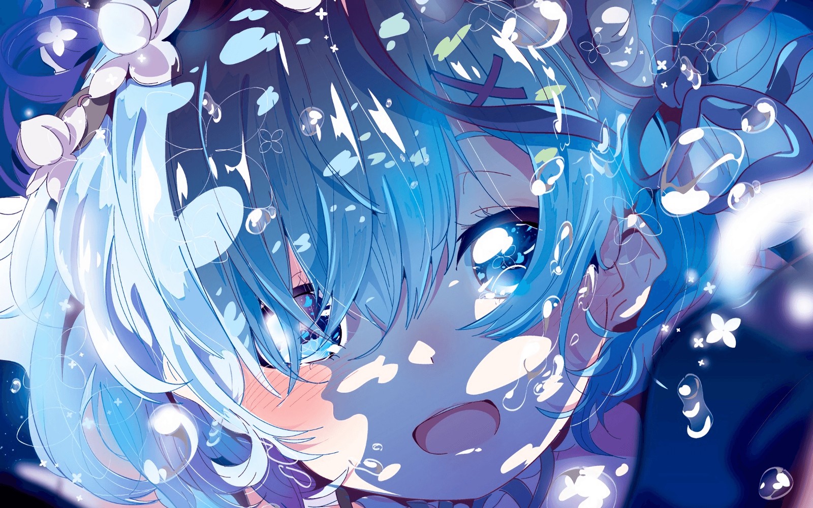 Anime, anime girl, blue hair, blue eyes, blue eyes, blue eyes, blue eyes (anime, anime art, sleeve, blue, azure)