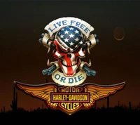 Viva livre ou morra: adesivo de crânio Harley-Davidson e saguaro