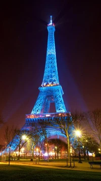 Eiffel Tower Illuminated in Stunning Blue at Night