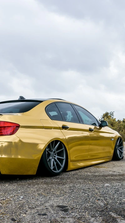 bmw, car, gold, rims