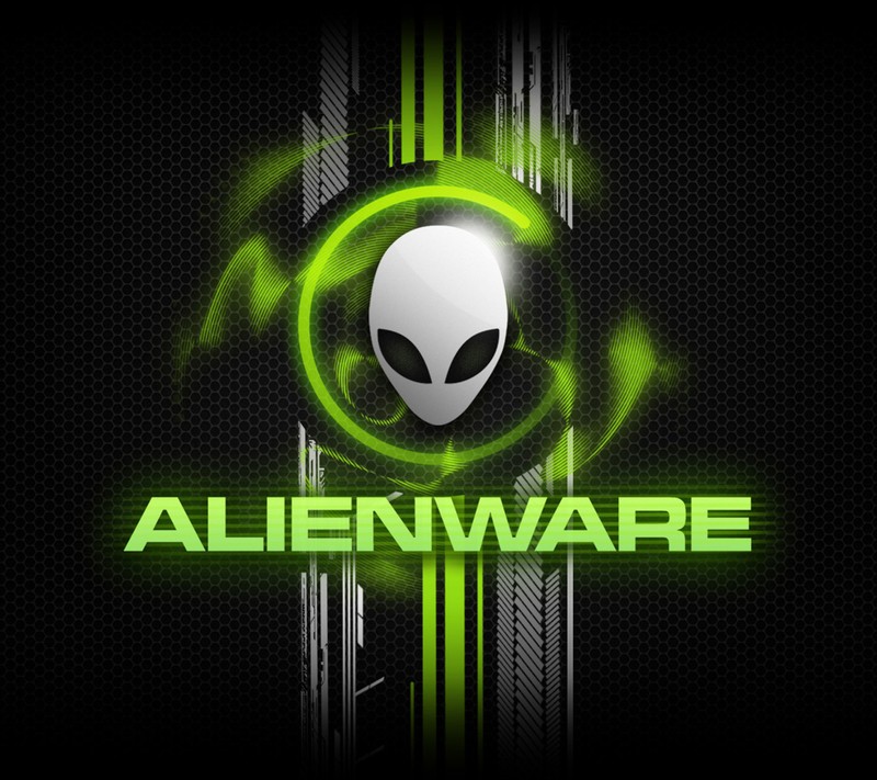 Логотип alienware на черном фоне с зелеными огнями (alienware, логотип)