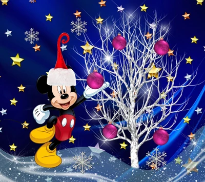 Mickey Mouse feiert Weihnachten mit einem festlichen Baum