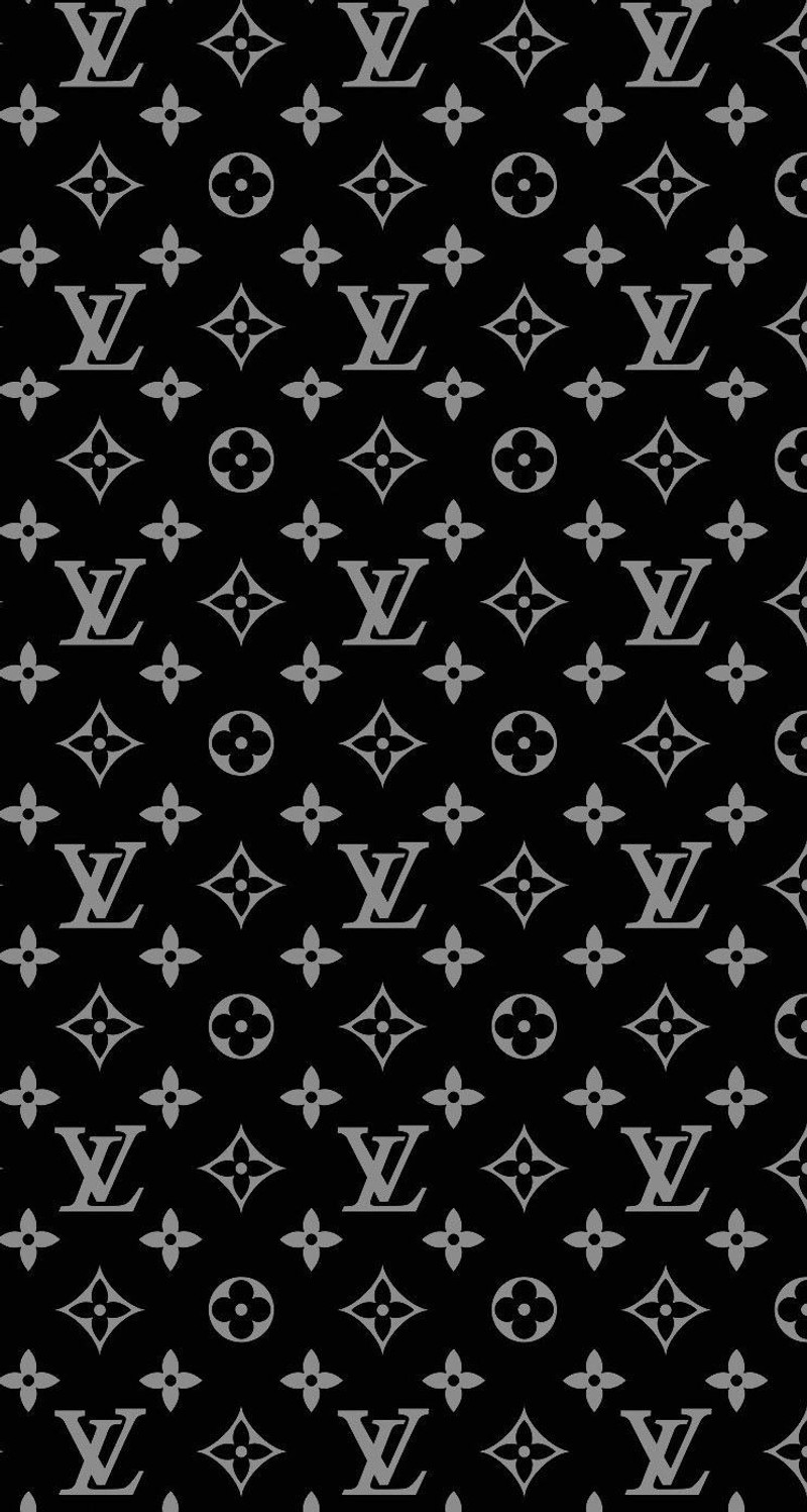 Um padrão preto e branco da louis vuitton sobre um fundo preto (supreme, vintage)