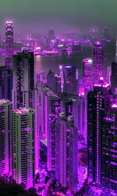 Vibrant Abstract Cityscape of Hong Kong at Night