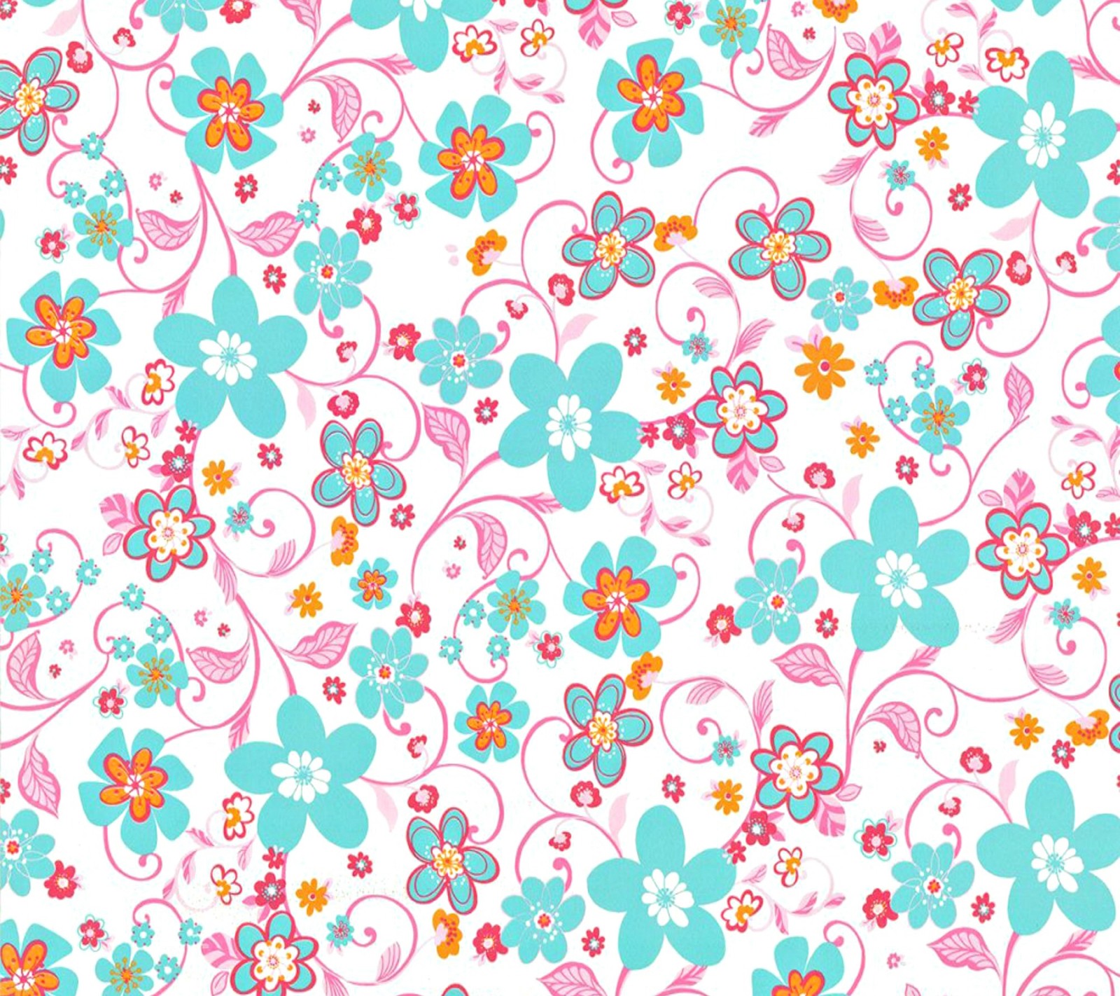 A white background with a blue and pink flower pattern (floral flower, patter)