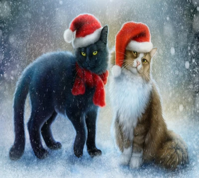 Gatitos festivos con gorros navideños