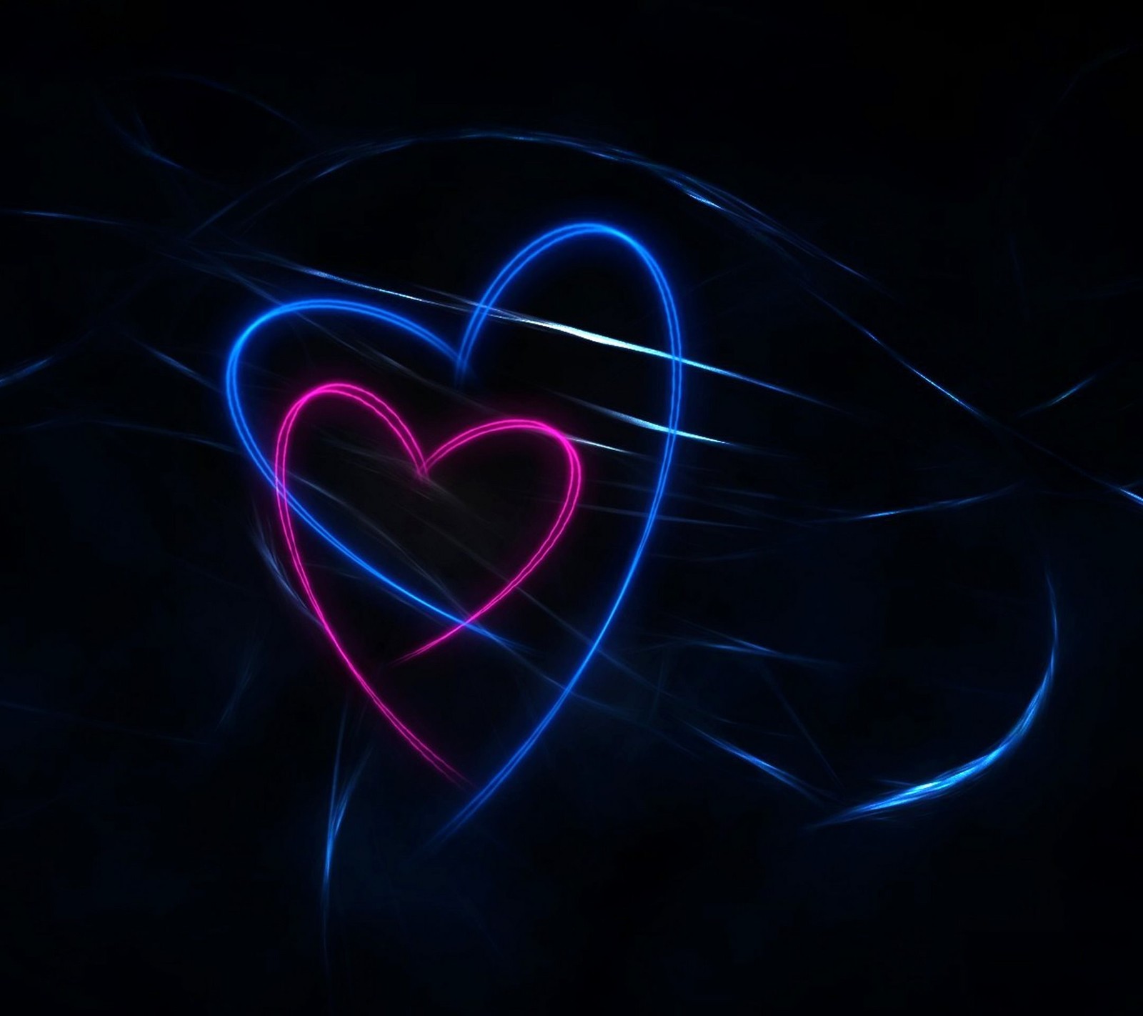 A close up of a heart shaped object with a blue and pink light (2160x1920, wallpaper)