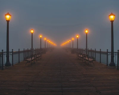 bridge, dark, destination, end, fog