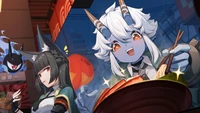 Hoshimi Miyabi y Soukaku disfrutando de un festín en Zenless Zone Zero