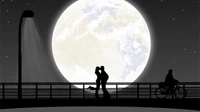 Amour en silhouette sous la pleine lune