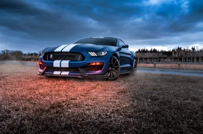 Ford Mustang Shelby GT500: Carro muscular icônico em um cenário dramático