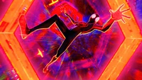 Miles Morales in a vibrant, animated universe from "Spider-Man: Across the Spider-Verse.