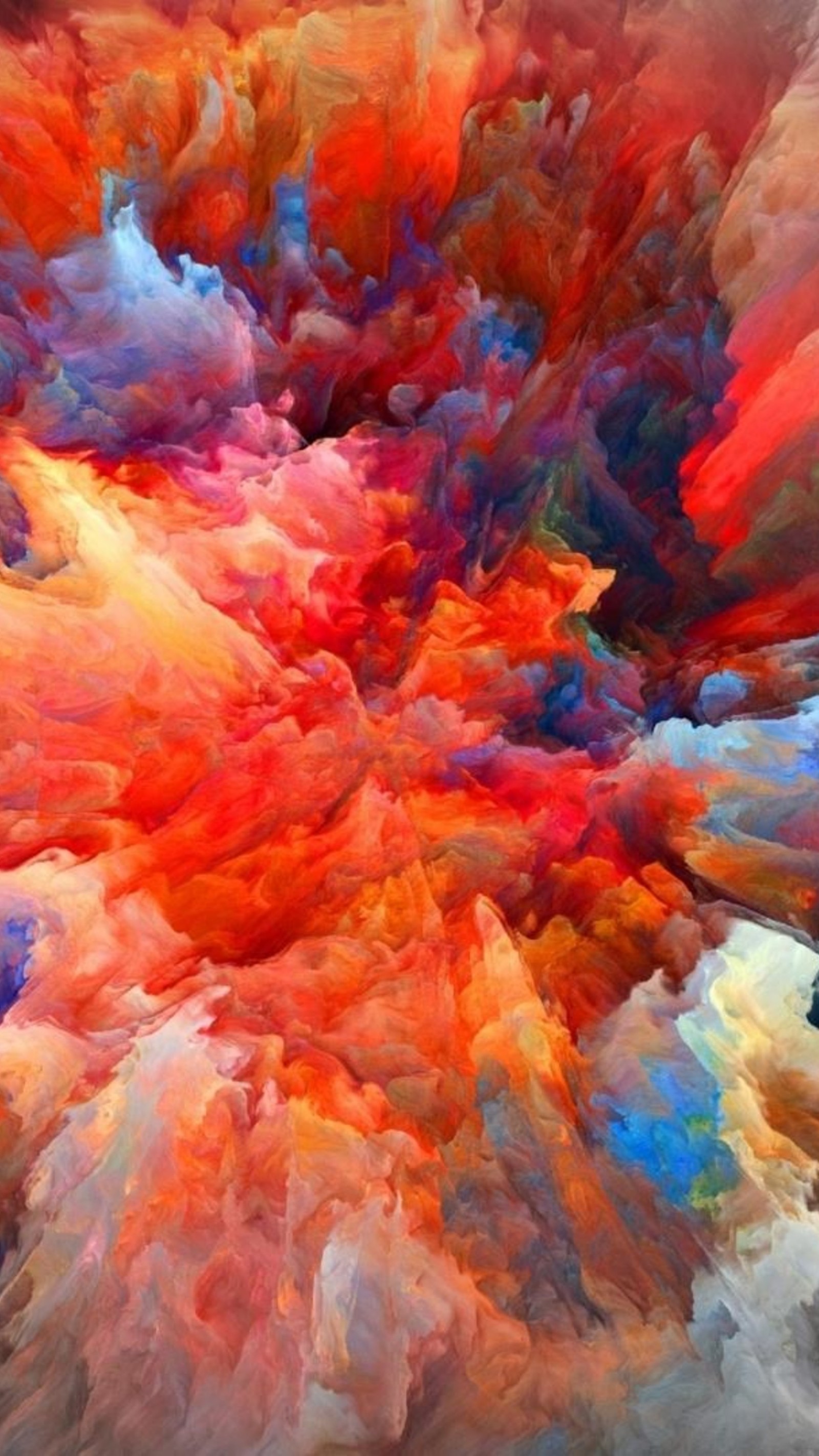 A painting of a colorful cloud of paint with a black background (paint, color, acrylic paint, red, painting)