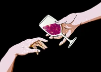 Confident Hands Toasting with Pink Wine Against a Bold Black Background