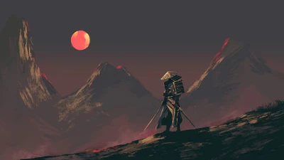 Guerrier Ronin sous une Lune de Sang