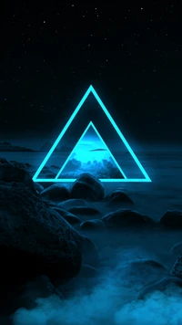 Illuminated Triangle Over Azure Waters at Night