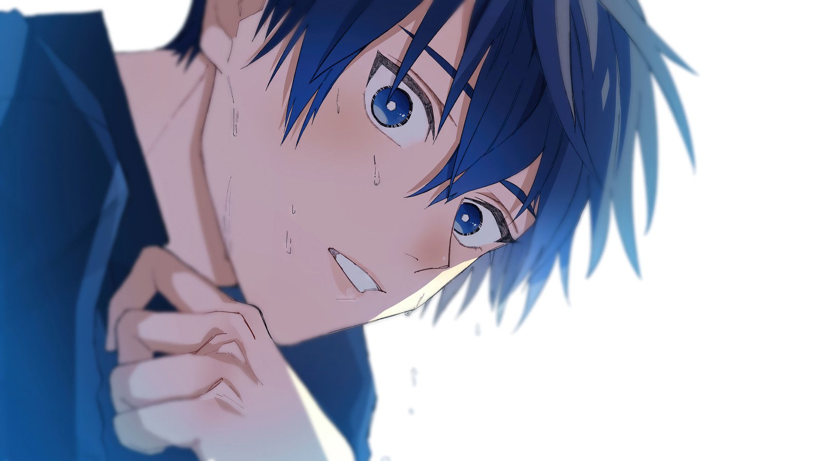 Anime, um homem com cabelo azul e olhos azuis olhando para a câmera (blue lock, anime, yoichi isagi)