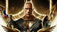 Póster de la película "Black Adam" (2022) con Dwayne Johnson y personajes clave