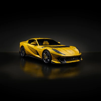 Deslumbrante Ferrari 812 Competizione amarelo em fundo escuro - 2023 papel de parede 4K