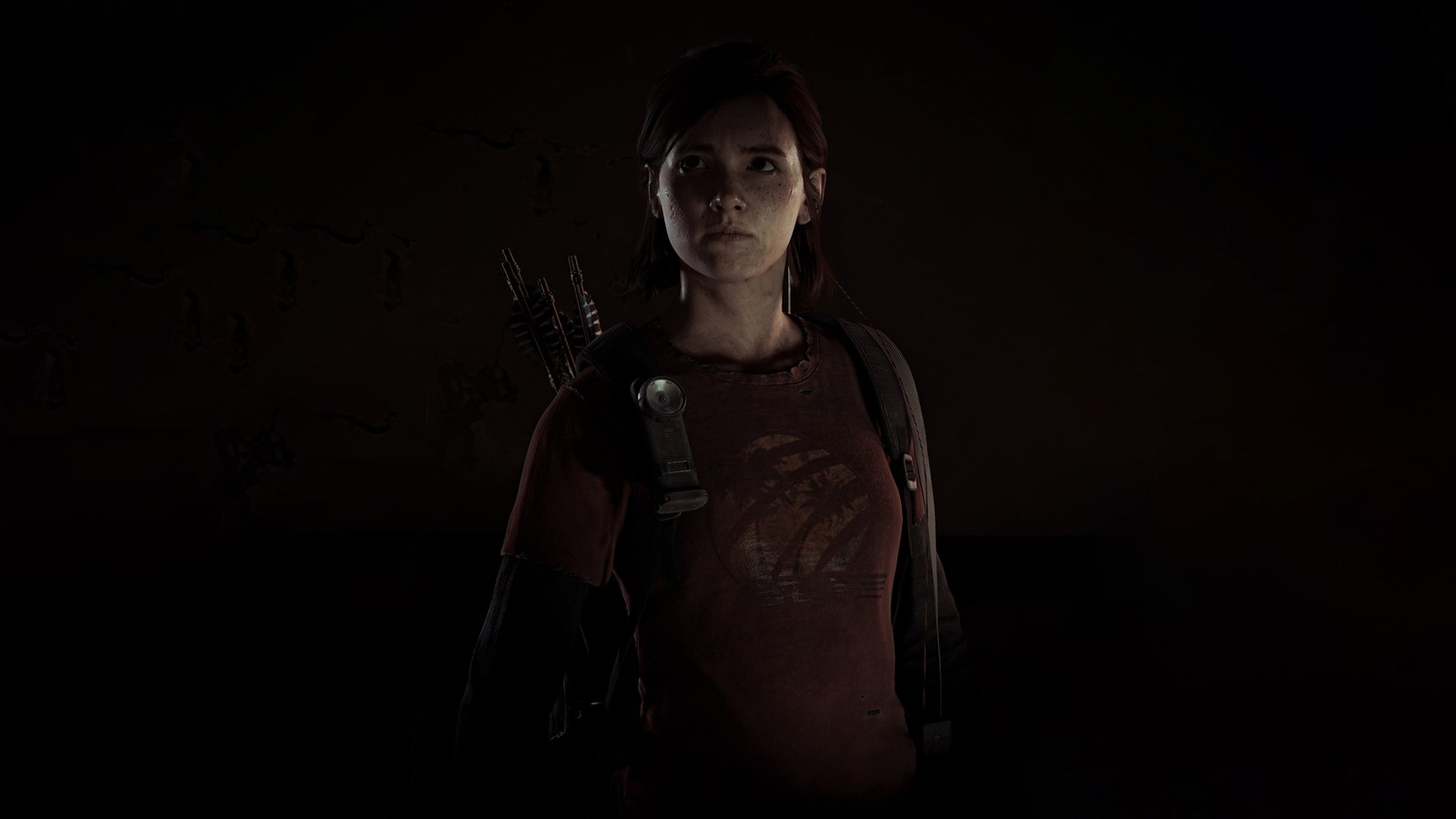 Une femme tenant un couteau dans une pièce sombre (ellie williams, arrière plan sombre, the last of us part ii, 5k, noir foncé)