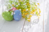 Colorful Easter Eggs Surrounded by Delicate Flowers