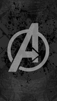 Monochromes Avengers-Logo auf Asphalt-Hintergrund