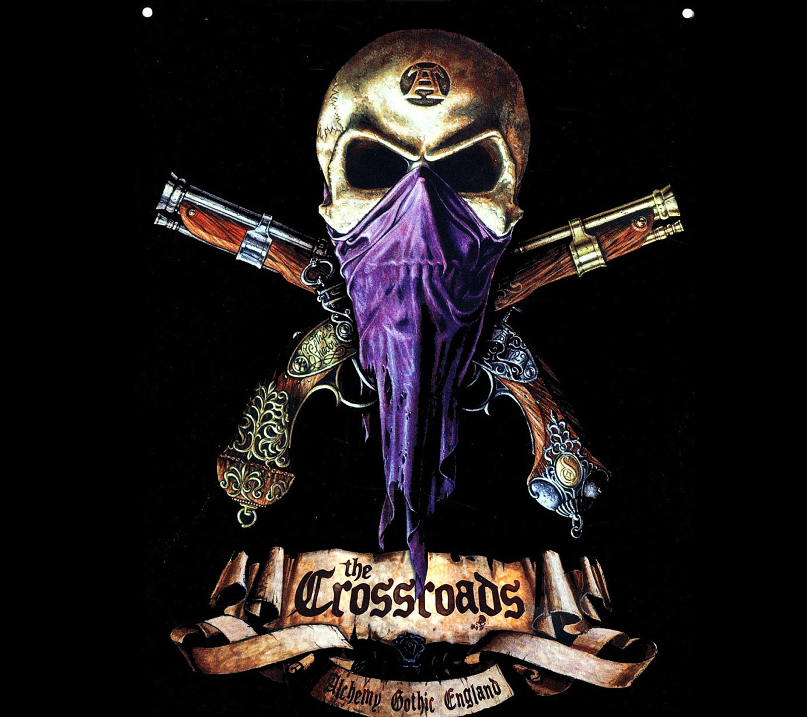 There is a skull with a bandana and two guns on it (awesome, love)