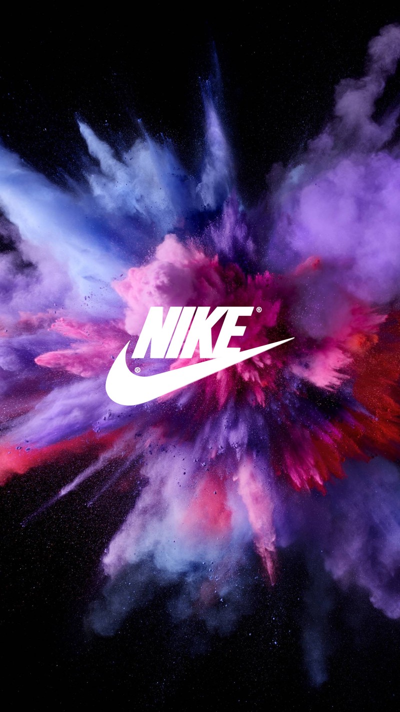 Логотип nike с цветным дымом на фоне. (бренды, цвет, сумасшедший, пыль, взрыв)