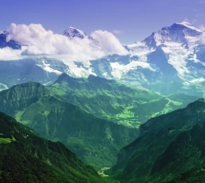 blau, wolke, grün, landschaft, berg