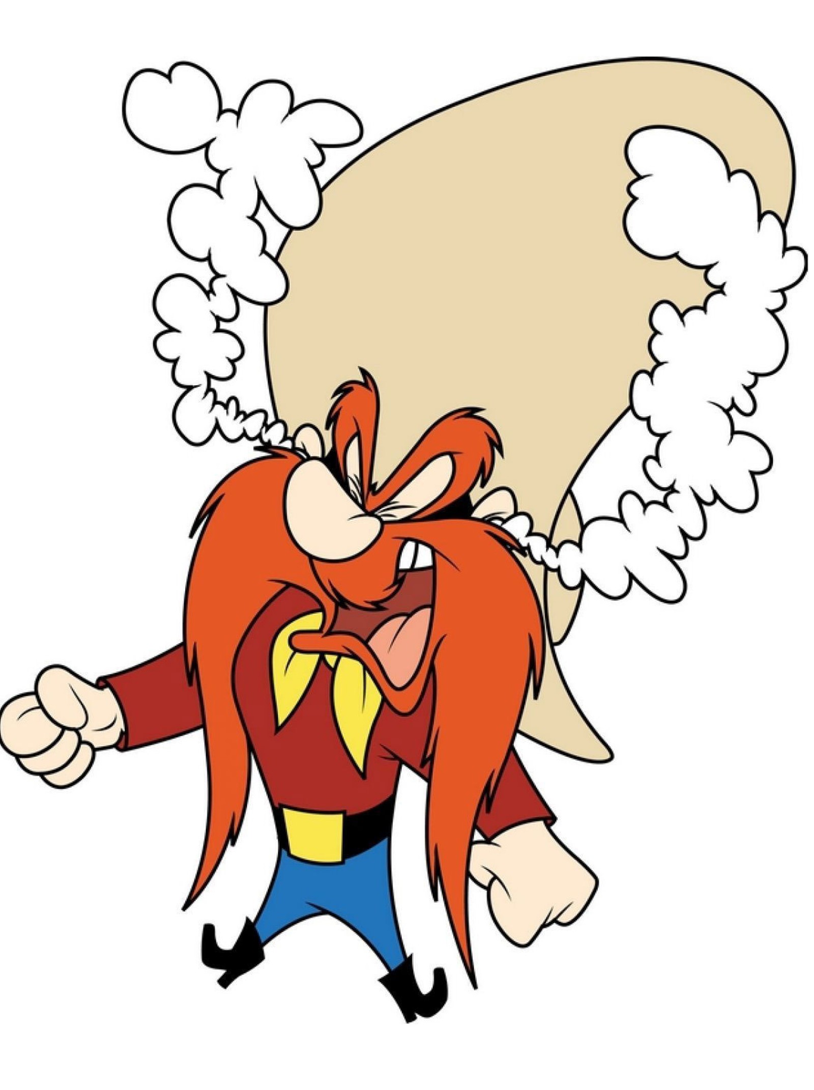 Personaje de caricatura de un hombre con una gran barba y un gran bigote (dibujos animados, yosemite sam)