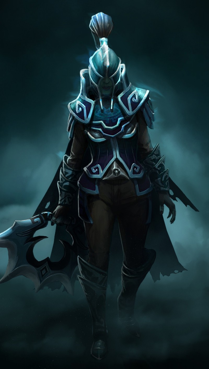 Мужчина в темной одежде держит меч (dark wraith set, dota 2, фантомный ассасин)