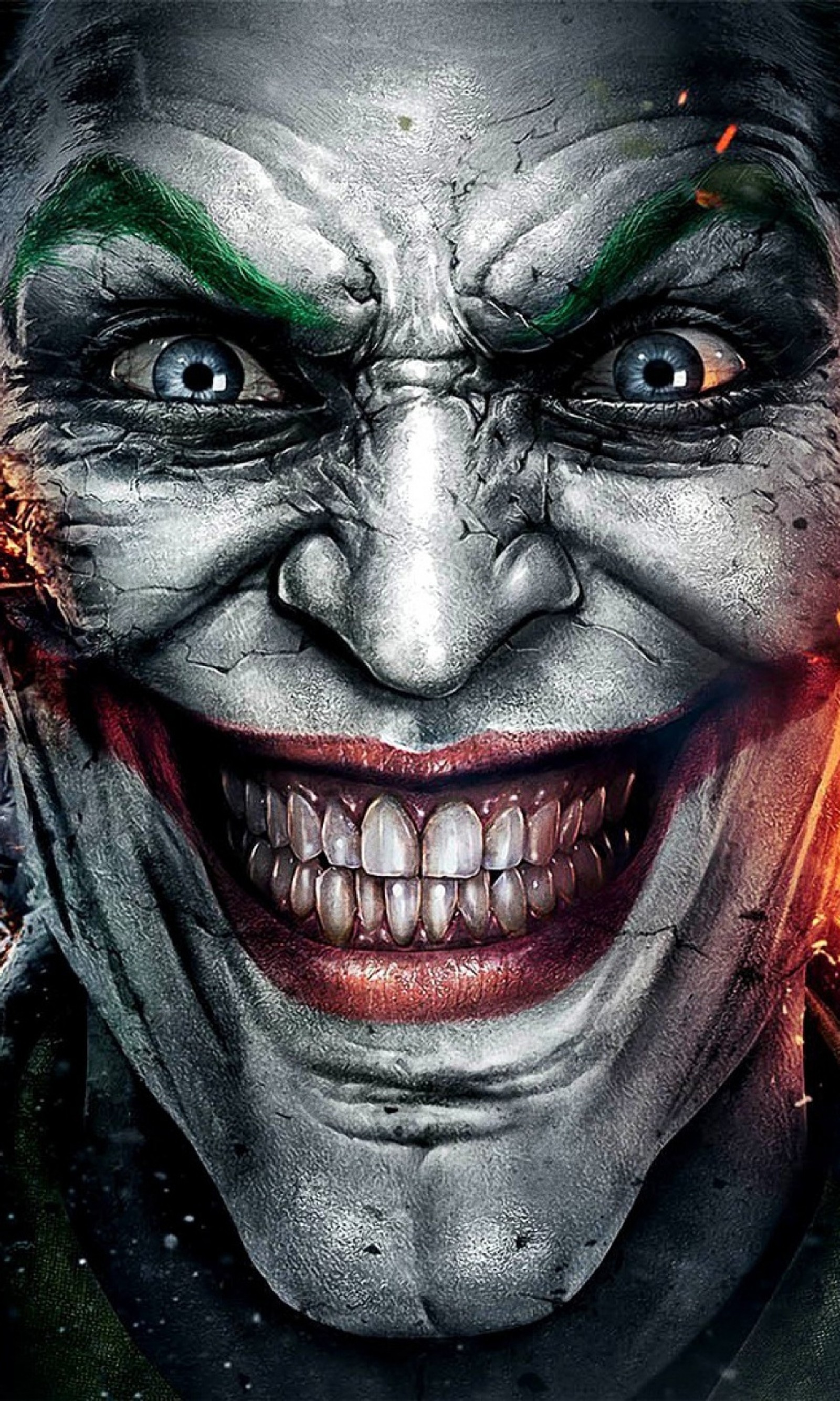 Joker's face with a green and white paint on it (fashion, joke)