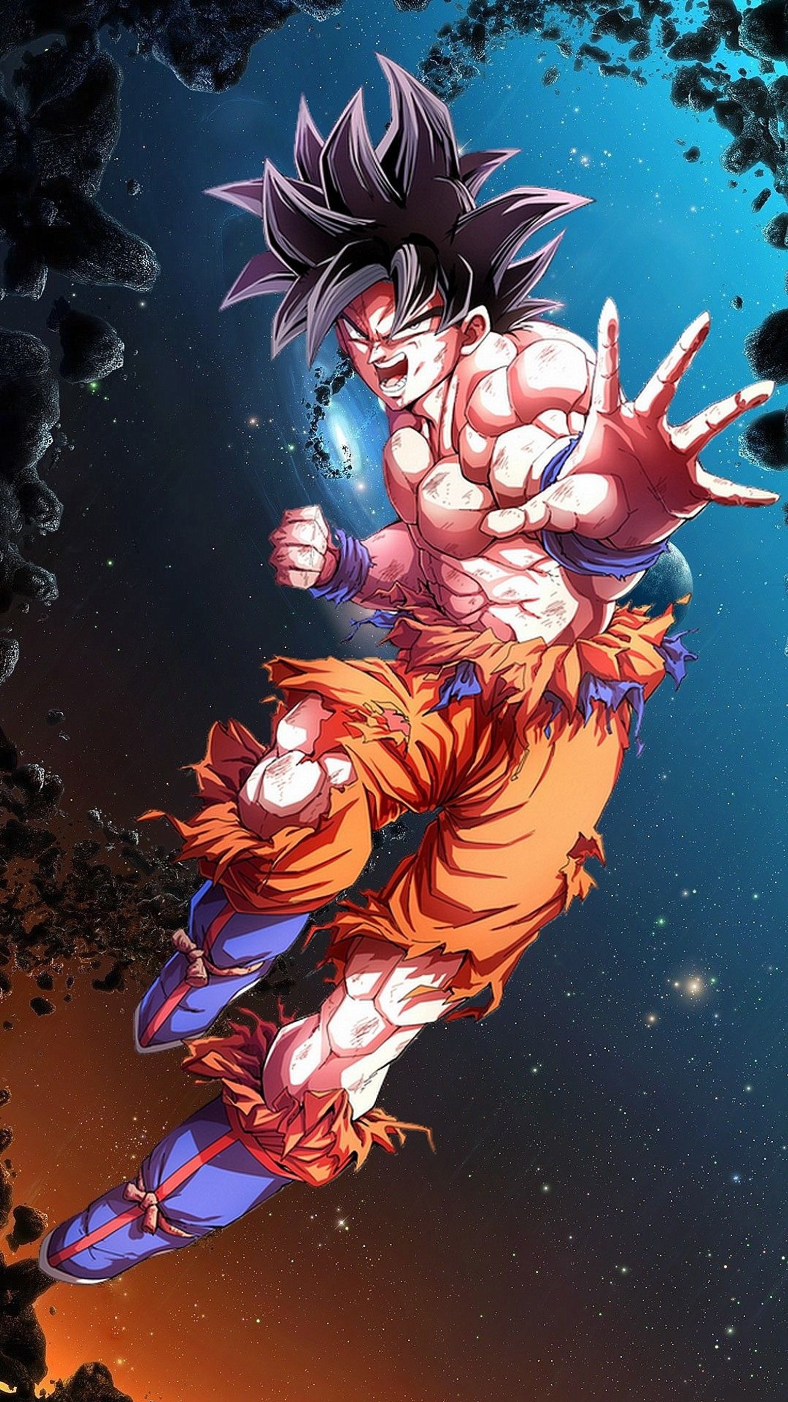 Dragon ball goku flying through the sky with his fist raised (ball, dragon, super)