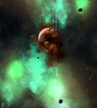 Vibrant Cosmic Landscape with Nebula and Planets