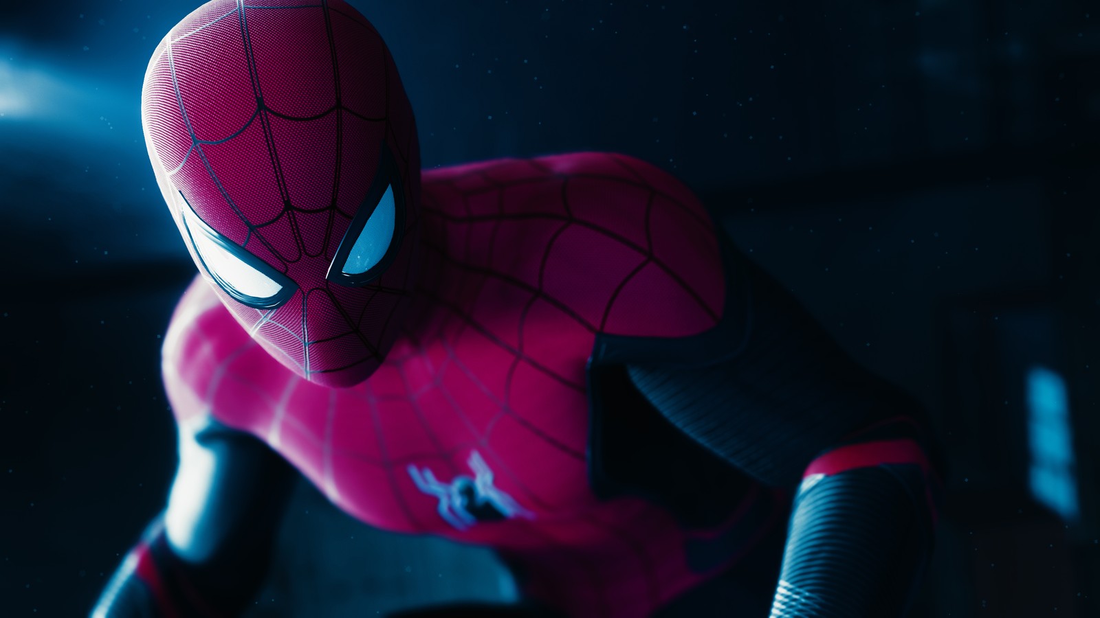 Spider-man en un costume rose avec un masque spider-man noir et blanc (spider man loin des siens, spider man far from home, playstation 4 pro, gameplay, super héros marvel)