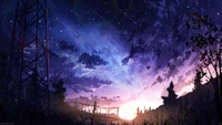 sunset, starry, stars, night, sky wallpaper