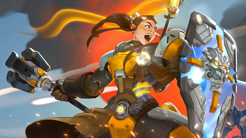 Женщина в броне, держащая меч и щит (бригитта, brigitte, overwatch, видеоигра)