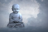 Serene Buddha Statue Meditating Amongst Clouds