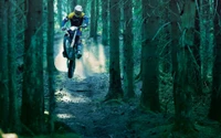 Aventura de motocross freeride en un sendero forestal